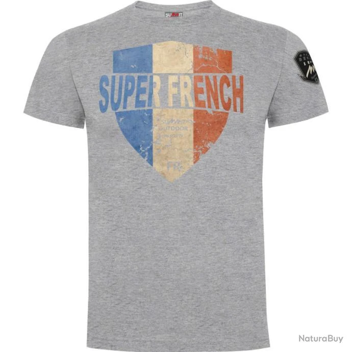 Tee Shirt Superfrench écusson (6 Coloris) (Taille L, Couleur Gris Chiné)