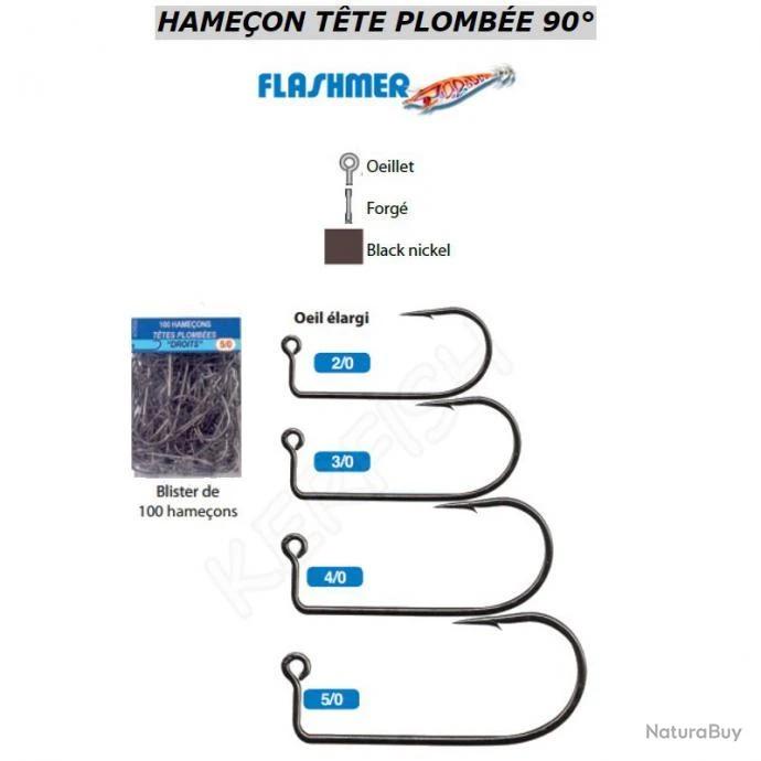 HAMECONS DROITS TÊTE PLOMBÉE 90° FLASHMER 4/0 3 HAMECONS DROITS TÊTE PLOMBÉE 90° FLASHMER 4/0