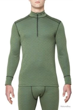 T-Shirt Merinos XTREME Manches Longues Col Zippé Homme, Thermowave M Kaki