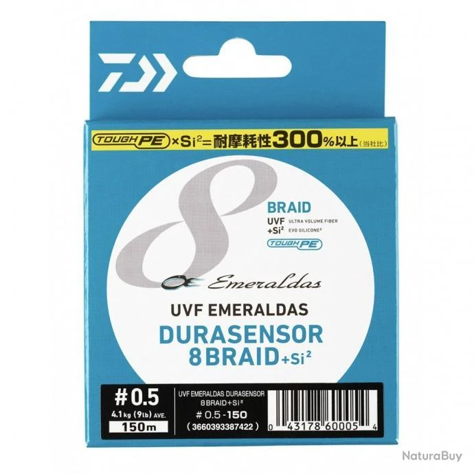 Tresse 150 M Emeraldas Durasensor 8 Braid +SI2 Daiwa Ø 0.10 Mm / PE # 0.8 / 6.8 Kg / 15 Lb 3 Tresse 150 M Emeraldas Durasensor 8 Braid +SI2 Daiwa Ø 0.10 Mm / PE # 0.8 / 6.8 Kg / 15 Lb
